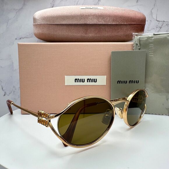 New MIU MIU Sunglasses Gold Oval Skinny Metal Frame Italy 100% Authentic - Picture 16 of 16